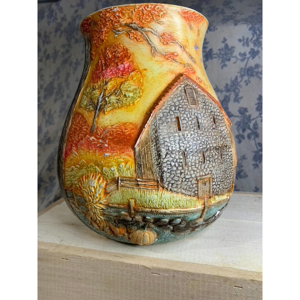 Beautifully Painted Orange Yellow Pink Vase with Cutouts - Picture 10 of 10